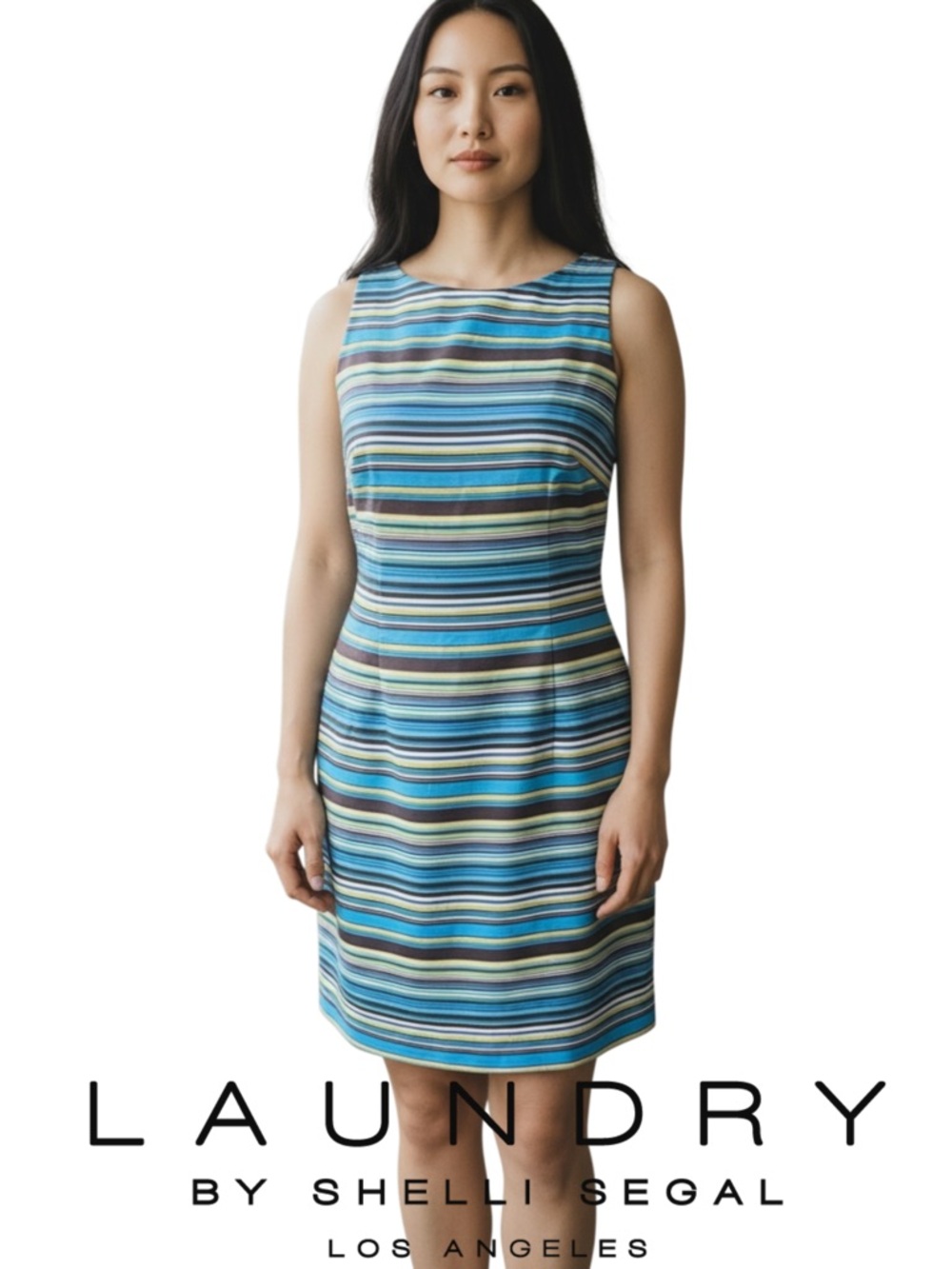 Laundry by Shelli Segal Silk Multi Stripe Sleeveless Keyhole Back Dress (10)